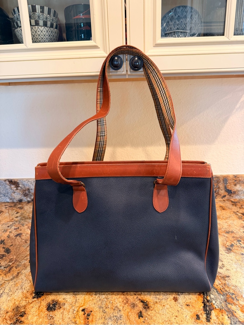 Burberry Blue Tote with leather Trim - Picture 3 of 7